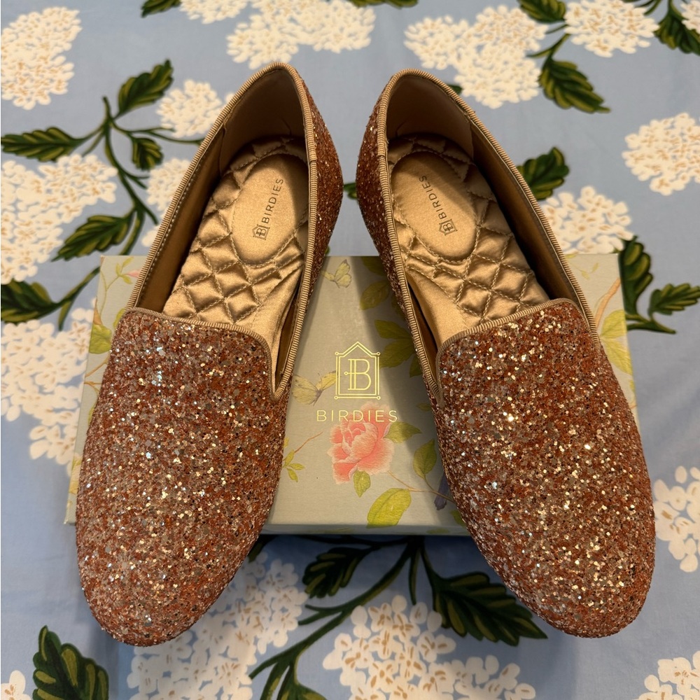 Birdies Women's Glitter Loafers - Rose Gold